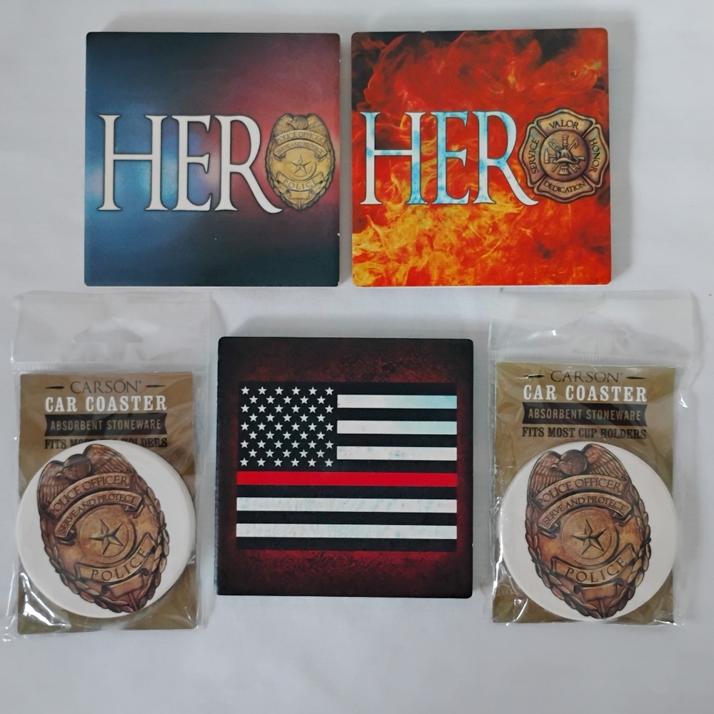 Woman Police Officer Coaster Set With Serve And Protect Car Cup Holders Coasters